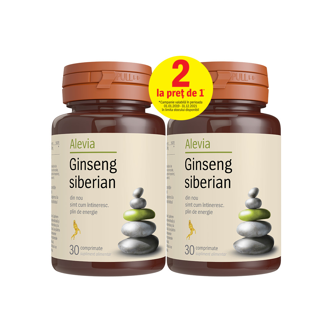 Pachet Ginseng Siberian, 30 comprimate, Alevia (1+1)