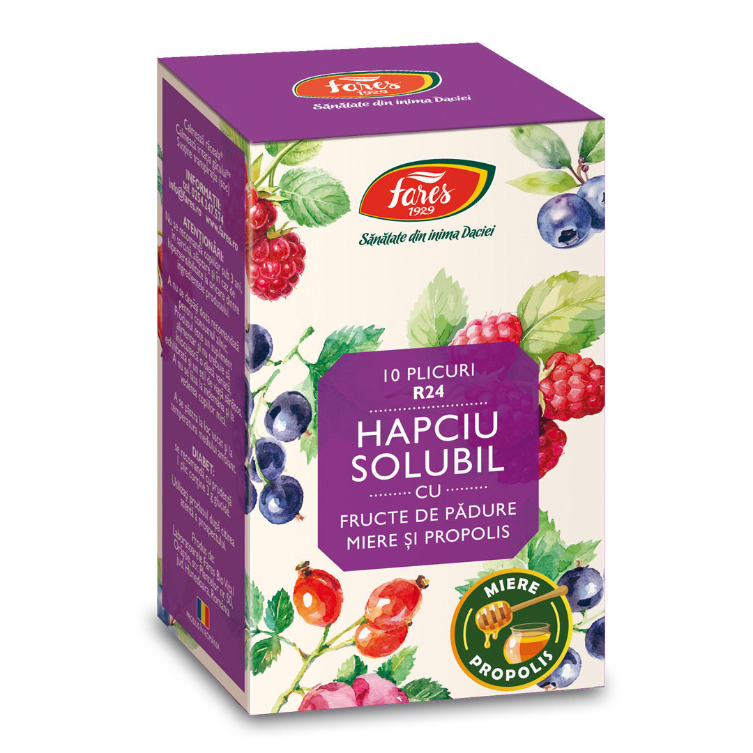 Hapciu solubil cu fructe de padure, 10 plicuri, Fares