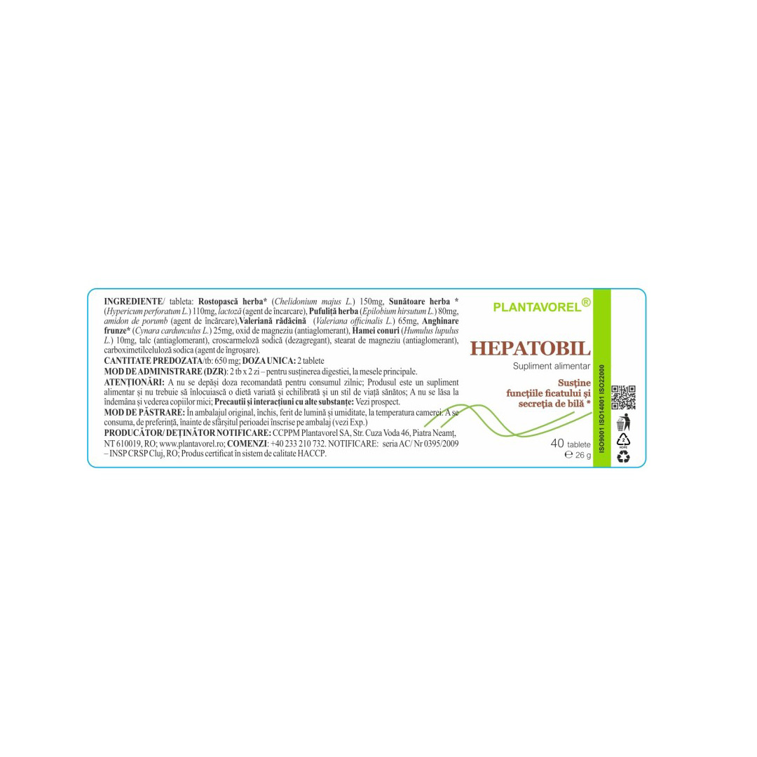 Hepatobil V, 40 tablete, Plantavorel, [2],farmaciabajan.ro