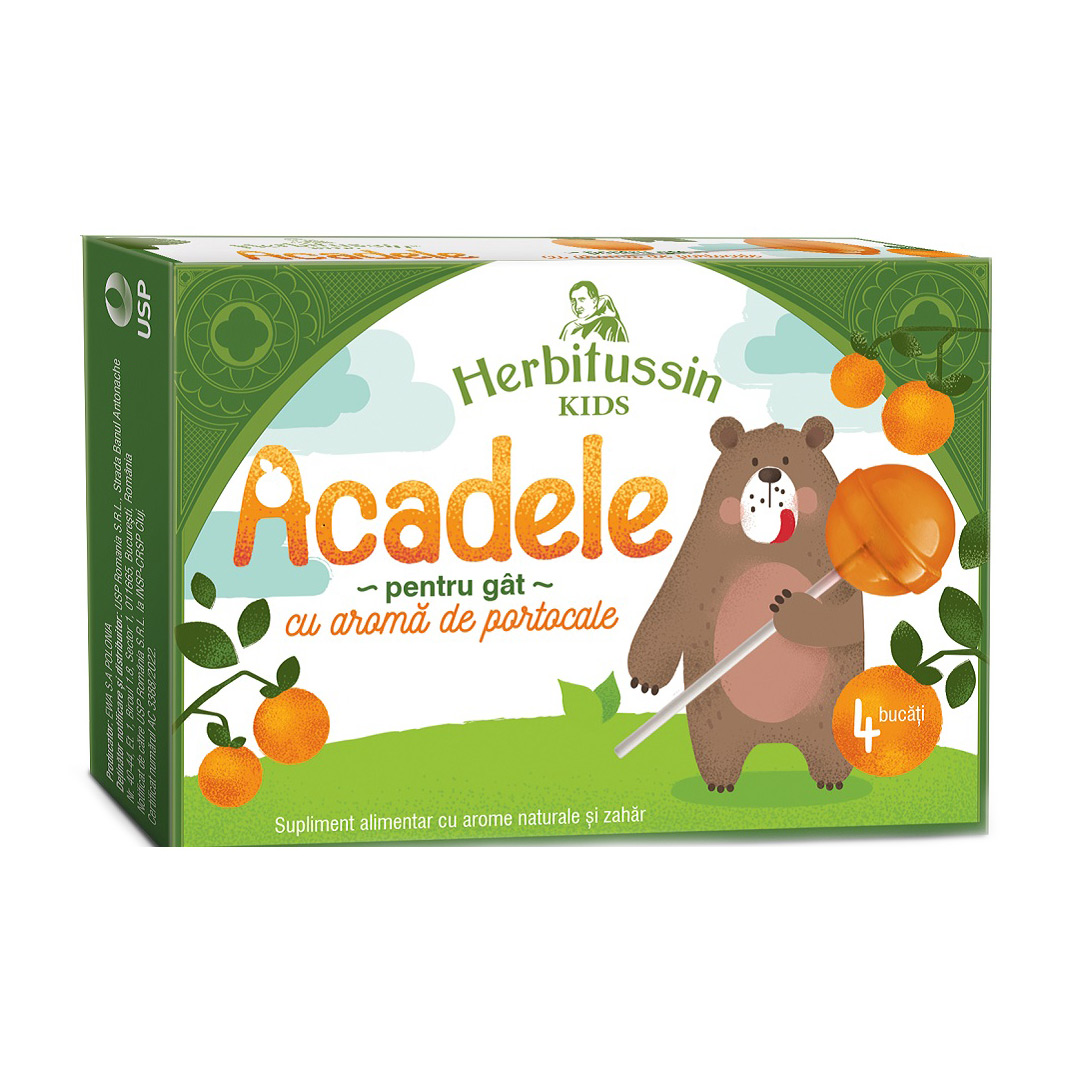 Herbitussin Kids acadele cu aroma de portocale, 4 bucati