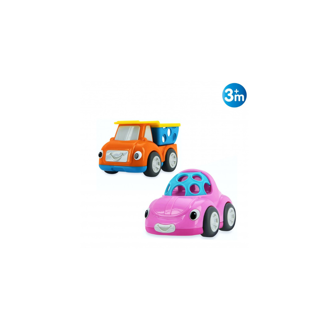 Jucarie auto zornaitoare, masinuta roz/basculanta orange, +3 luni, Nuby