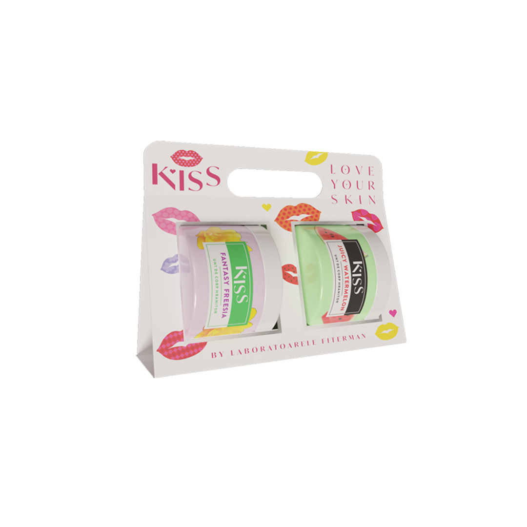 KISS Pachet: 1 x Unt de corp Kiss Juicy Watermelon 150 ml, 1 x Unt de corp Kiss Fantasy Freesia 150 ml