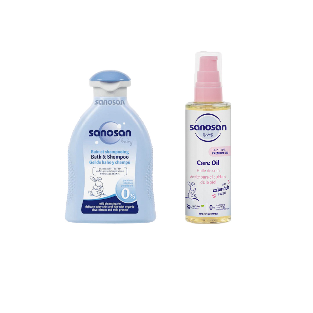 Kit: Ulei de ingrijire pentru bebelusi, 100 ml + Sampon imbaiere 200 ml, Sanosan