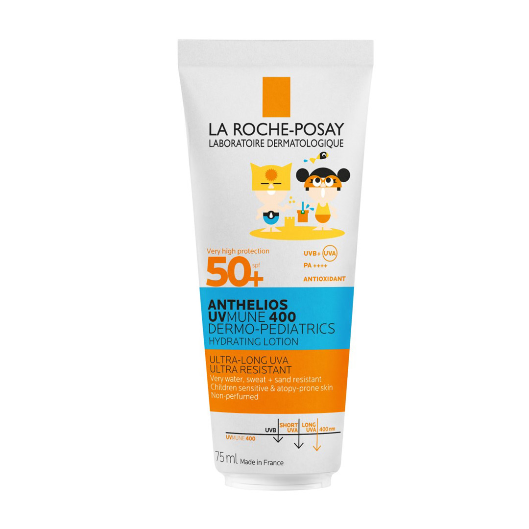 Lapte hidratant cu protectie solara potrivit pentru pielea sensibila a copiilor Anthelios UVMUNE 400 Dermo-Pediatrics Lotiune Hidratanta SPF50+, 75 ml, La Roche Posay