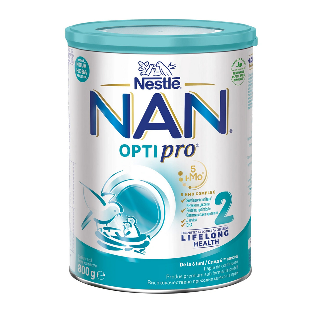 Lapte praf Nan 2 Optipro +6 luni, 800g, Nestle 