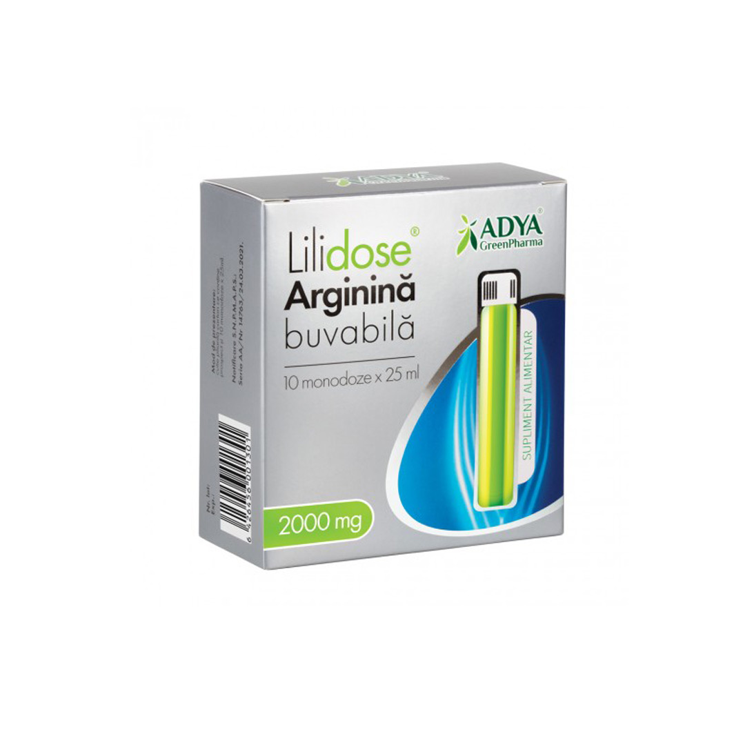 Lilidose Arginina Buvabila 2g cu aroma de Lime, 10 monodoze x 25ml, Adya Green Pharma