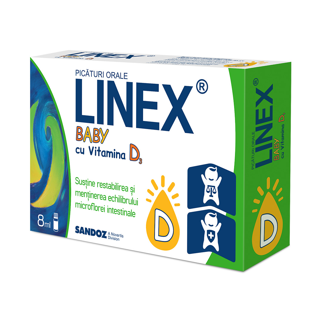 Linex Baby cu Vitamina D3 picaturi orale, 8 ml, Sandoz