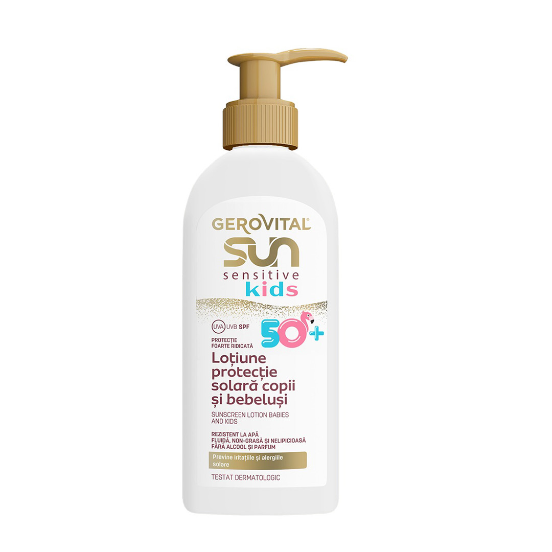 Lotiune cu protectie solara pentru copii si bebelusi SPF 50+ Sun Sensitive Kids, 200 ml, Gerovital