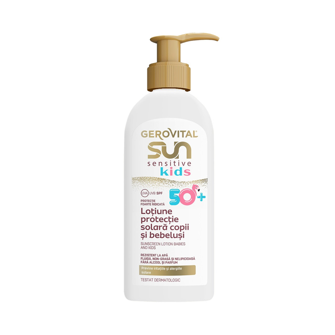 Lotiune cu protectie solara pentru copii si bebelusi SPF 50+ Sun Sensitive Kids, 200 ml, Gerovital