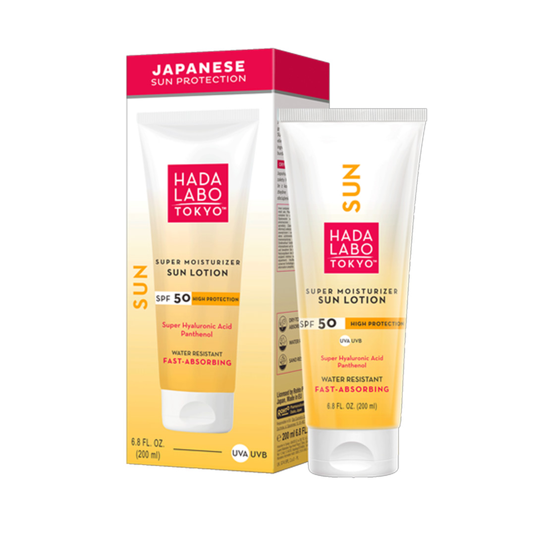 Lotiune de Corp pentru Protectie Solara cu SPF 50, Super Hidratanta, Rezistenta la Apa, 200ml, Hada Labo Tokyo