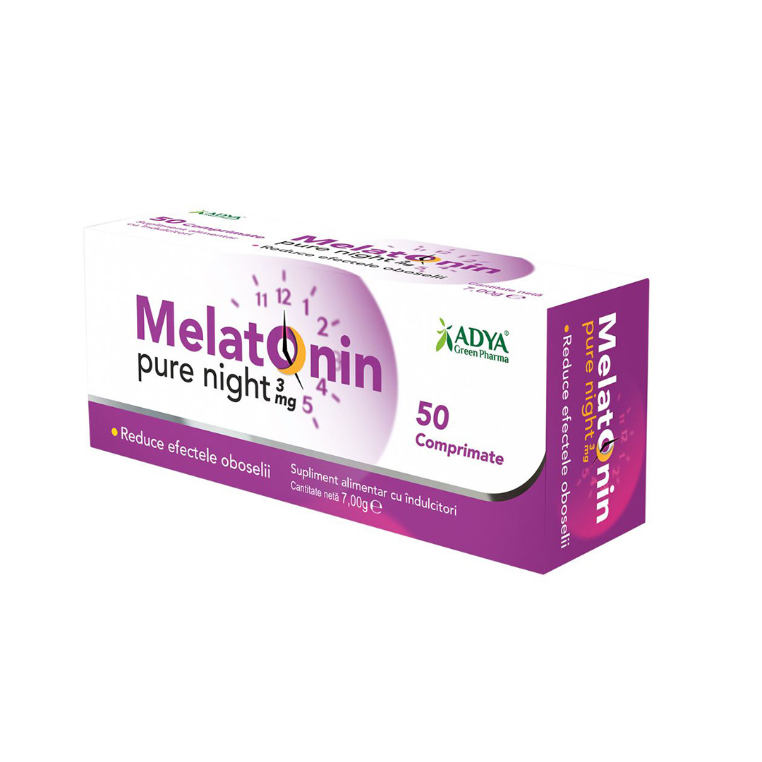 Melatonin Pure Night, 3 mg, 50 comprimate, Adya Green Pharma