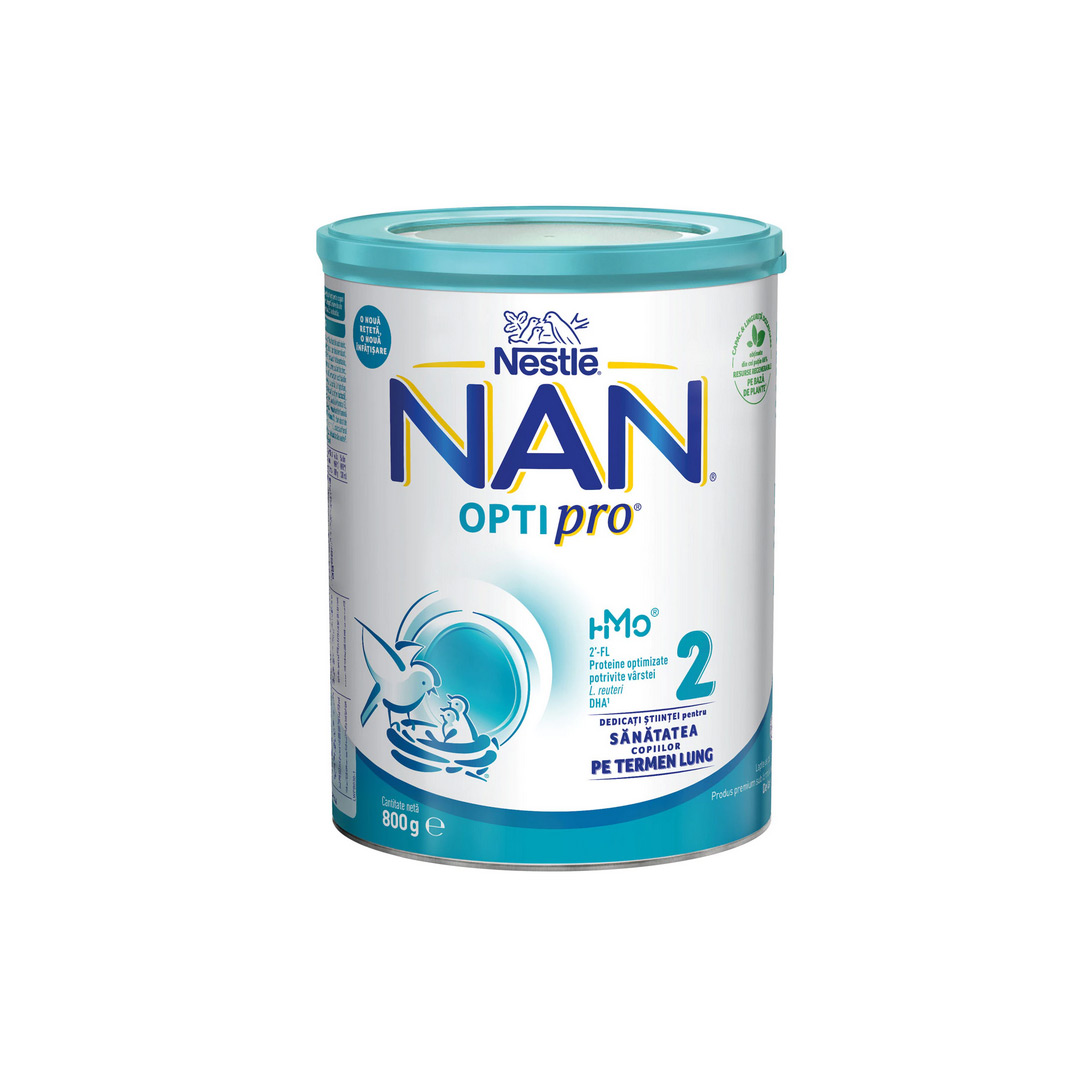 Lapte praf Nan 2 Optipro +6 luni, 800g, Nestle 