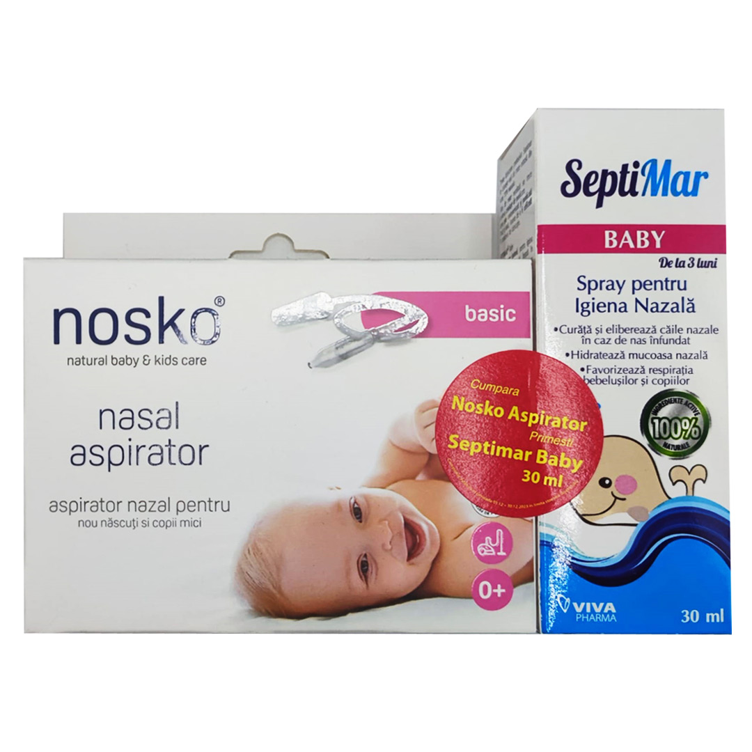 Aspirator nazal pentru nou nascuti si copii 0+luni, Nosko Baby + Septimar Baby, 30 ml
