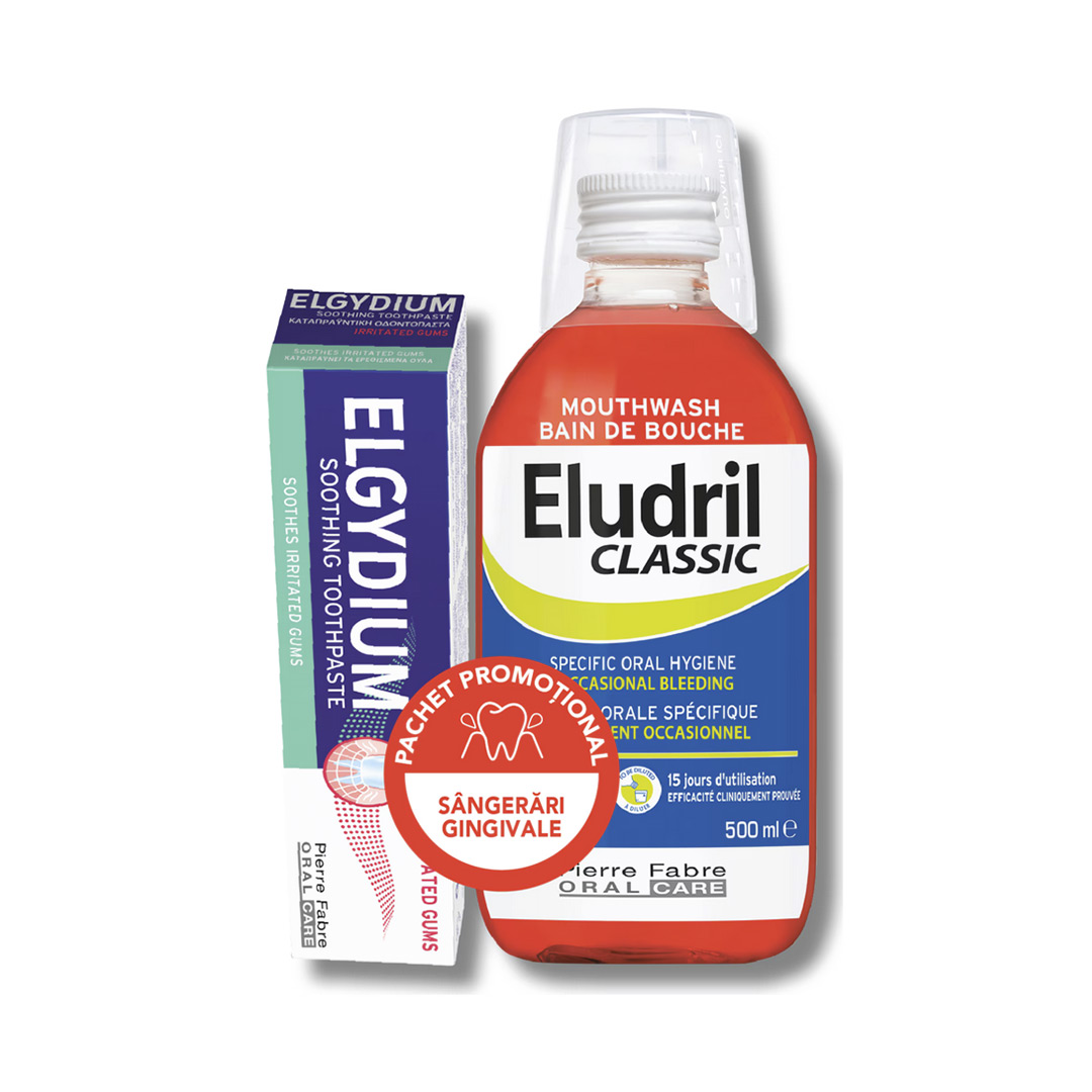 Pachet: Apa de gura Classic, 500 ml, Eludril + Pasta de dinti pentru gingii irtitate, 75 ml, Elgydium
