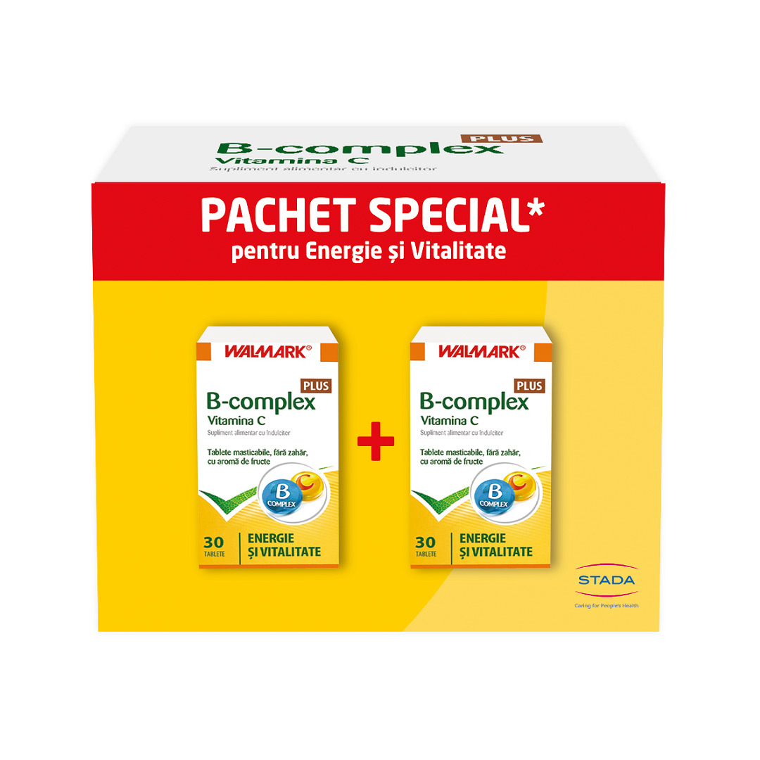 Pachet B complex Plus Vitamina C, aroma de fructe, 30 capsule + 30 capsule, Walmark