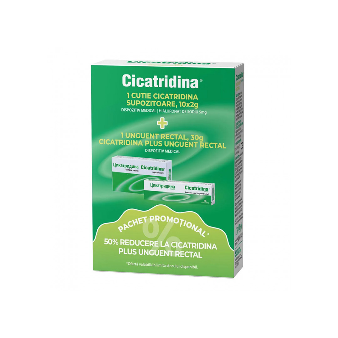 Pachet: Cicatridina, 10 supozitoare + Unguent Rectal Cicatridina Plus, 30 g, Naturpharma