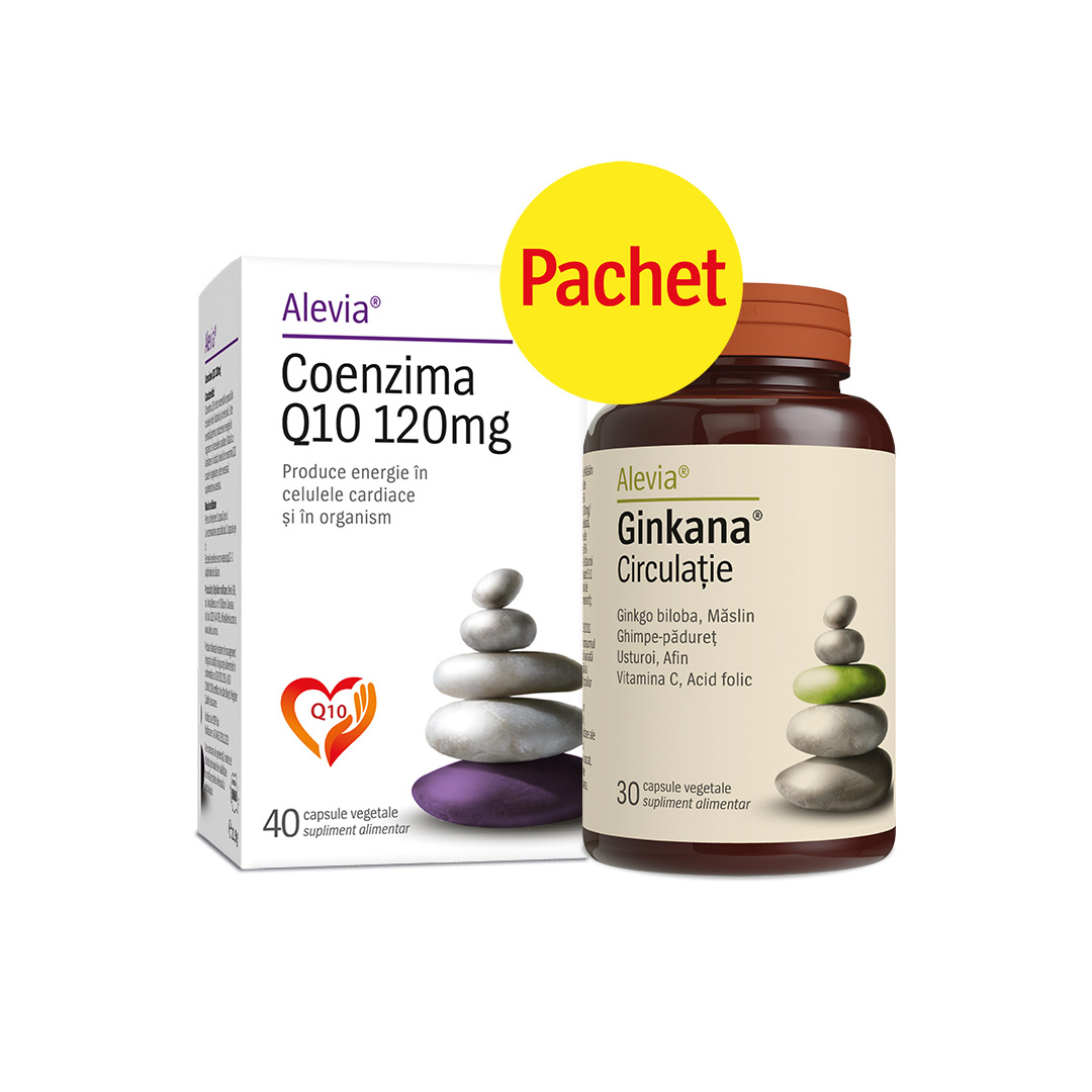 Pachet: Coenzima Q10 120 mg, 40 capsule + Ginkana circulatie, 30 capsule, Alevia