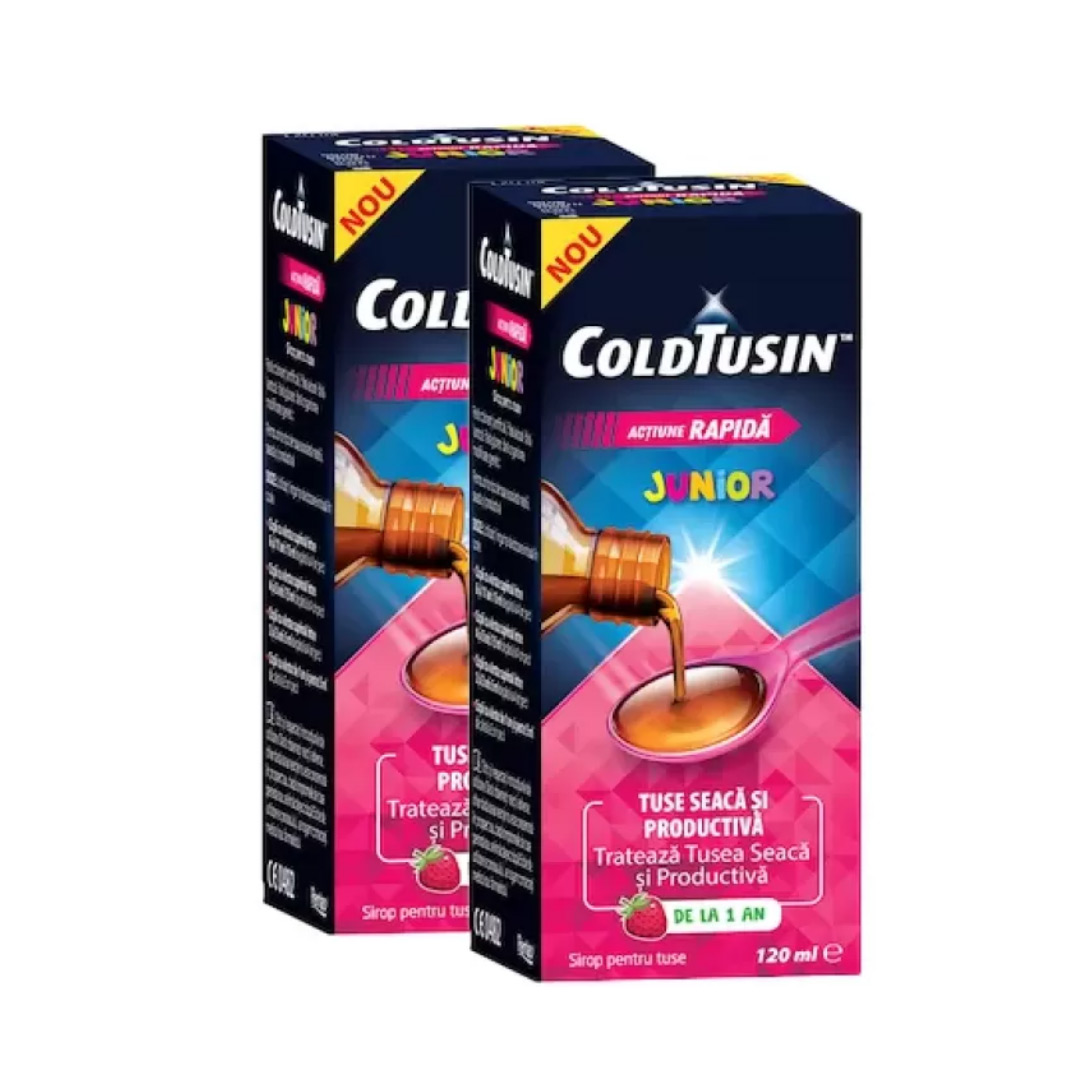 Pachet : Coldtusin Junior sirop de tuse pentru copii cu ingrediente naturale, , 120 ml + 120 ml, Perrigo