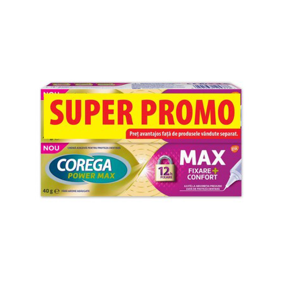 Pachet: Corega Max Fixare + Confort Crema adeziva 40g