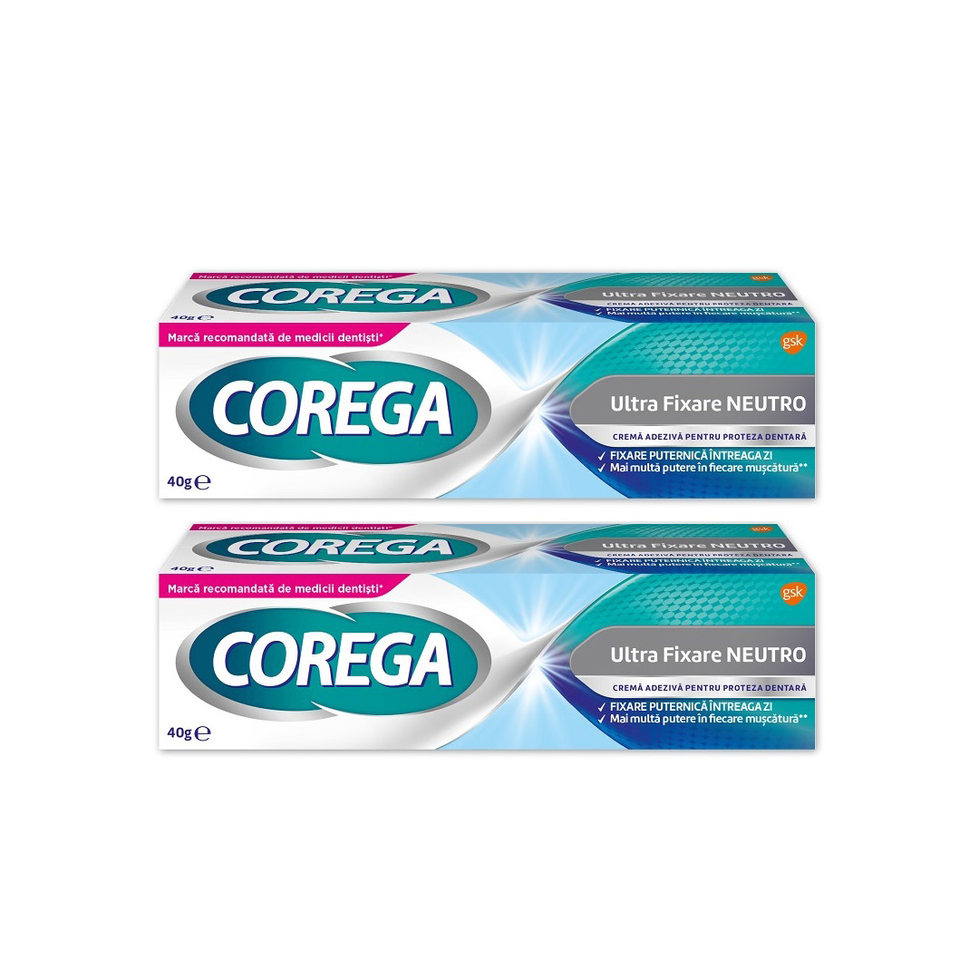 Pachet: Crema adeziva pentru proteza dentara Neutro Corega, 40 g + 40 g, Gsk