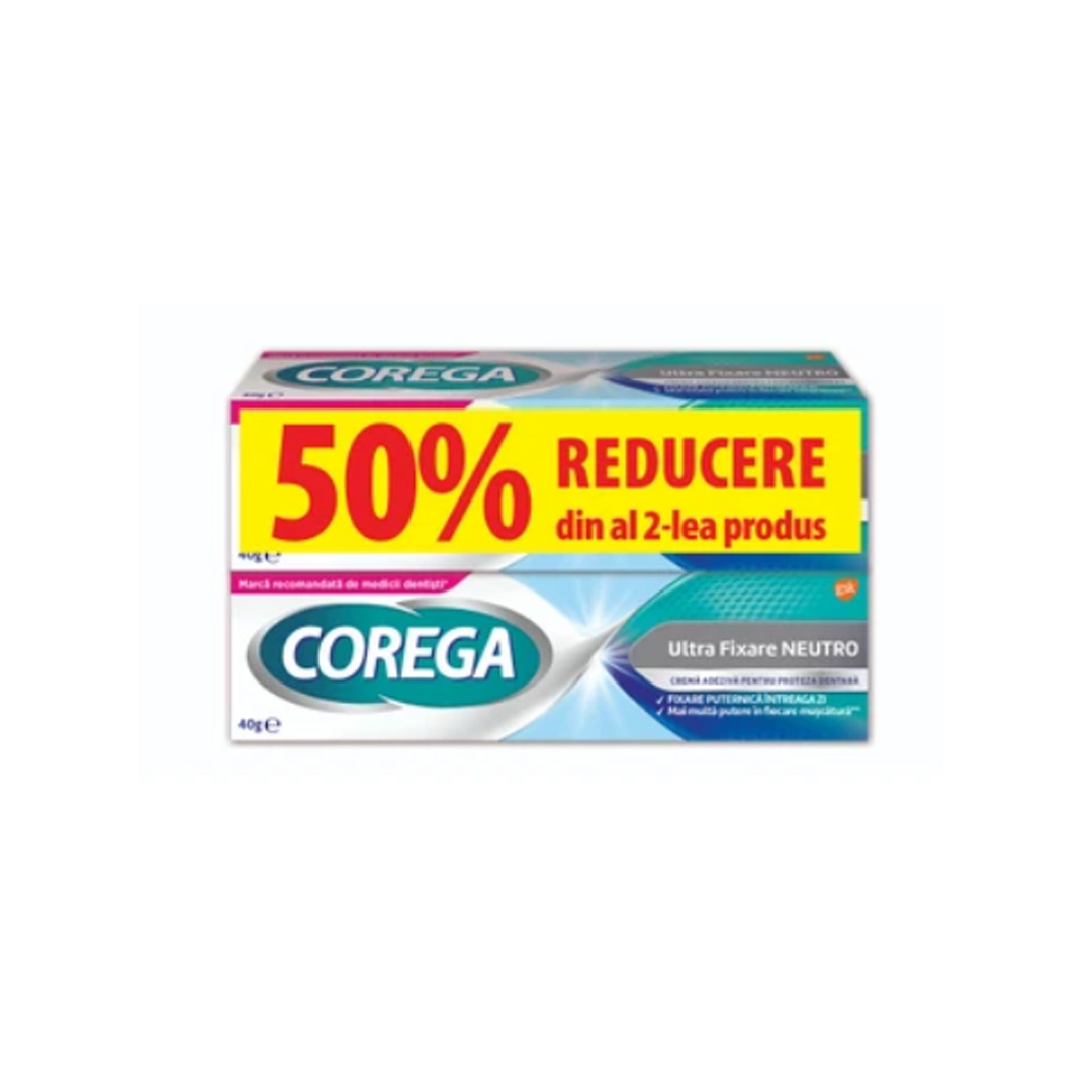 Pachet: Crema adeziva pentru proteza Neutro (50% reducere la al doilea produs), 2 x 40 g, Corega