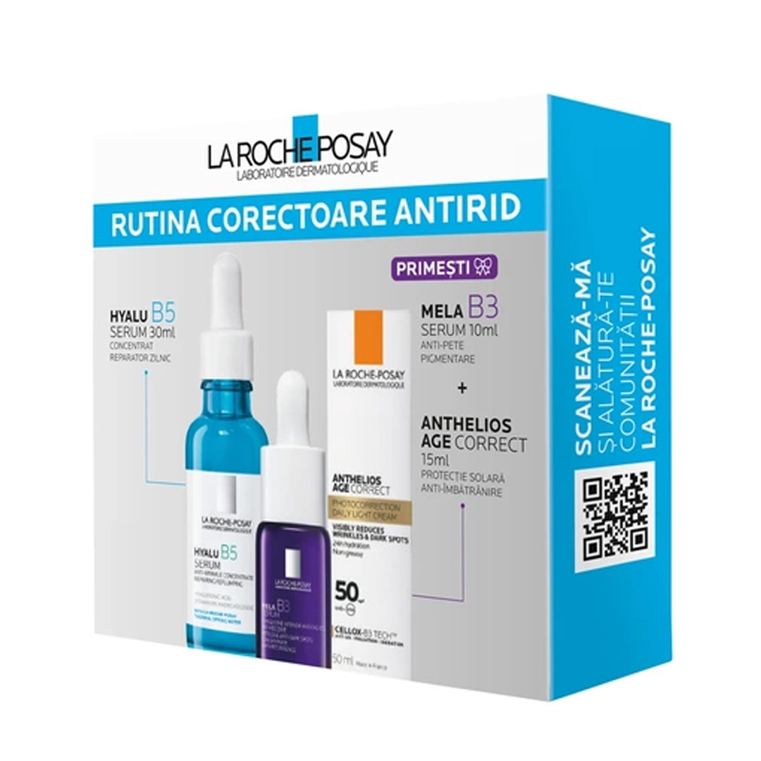 Pachet: Hyalu B5 Serum 30ml + Anthelios Age Correct 15ml + Mela B3 Serum 10ml, La Roche Posay