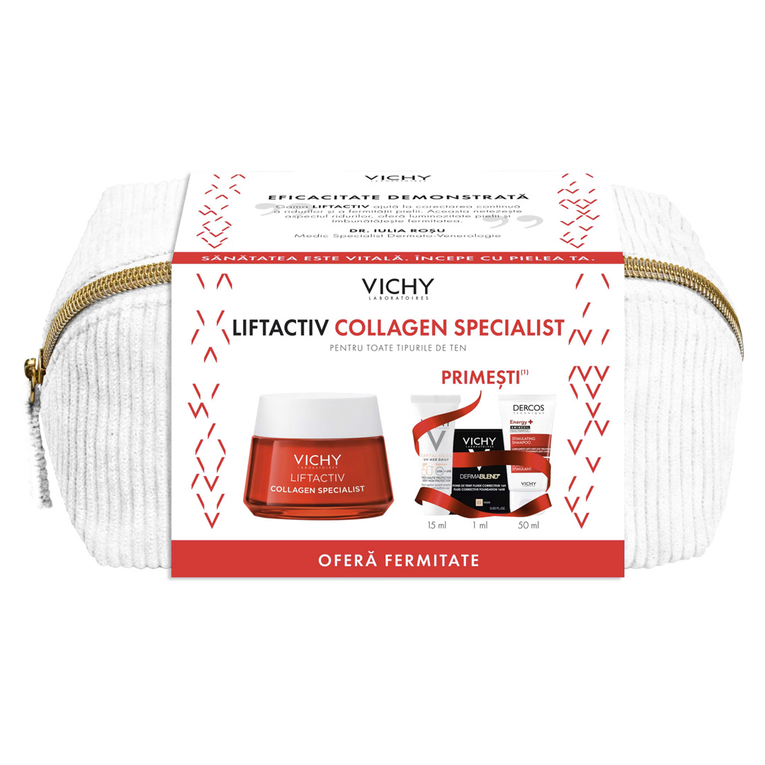 Pachet: Liftactiv Collagen Specialist Crema antirid de zi pentru toate tipurile de ten, 50 ml, Vichy