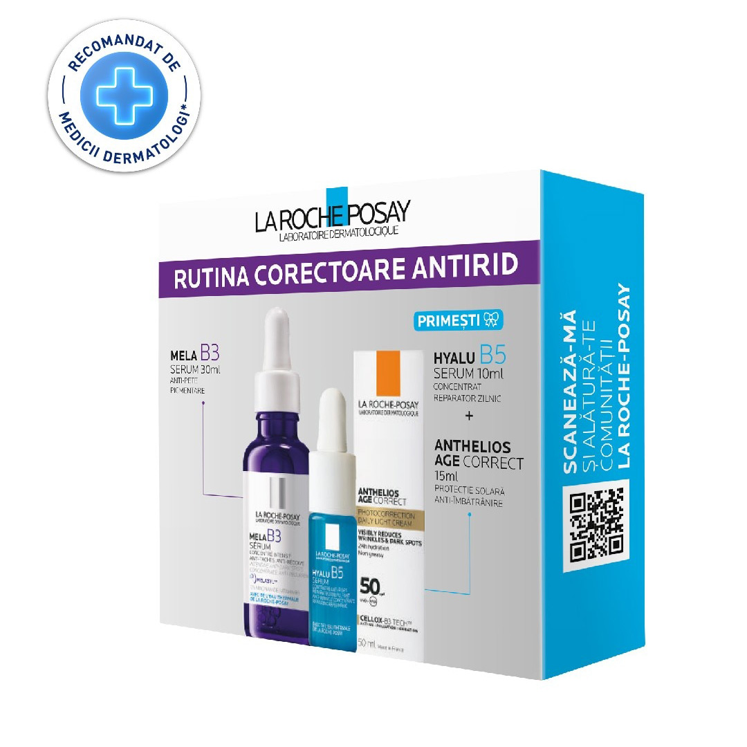 Pachet: Mela B3 Serum 30ml + Anthelios Age Correct 15ml + Hyalu B5 Serum 10ml, La Roche Posay