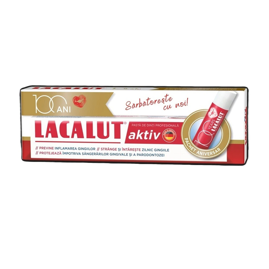 Pachet: Pasta de dinti Lacalut Aktiv 75 ml + Balsam de buze 1 bucata, Lacalut