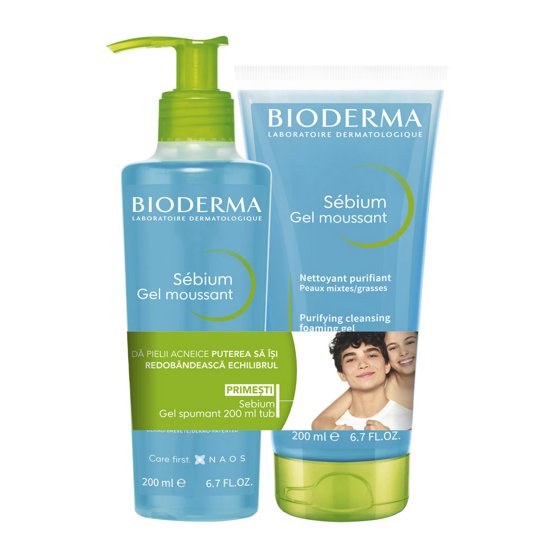 Pachet Promo: Gel Spumant Sebium, 200 ml x 2, Bioderma