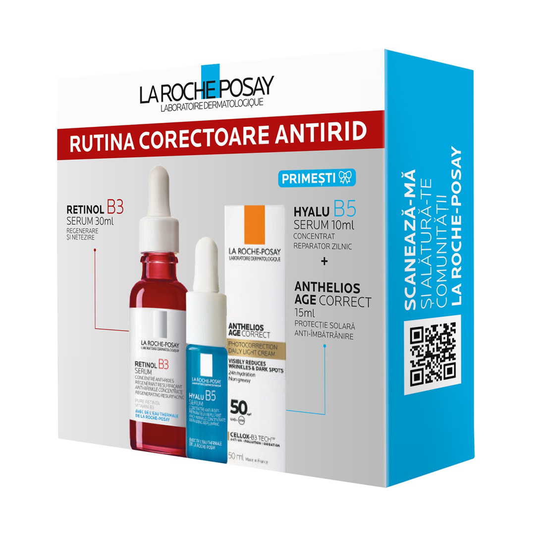 Pachet: Retinol B3 Serum 30ml + Anthelios Age Correct 15ml + Hyalu B5 Serum 10ml, La Roche Posay