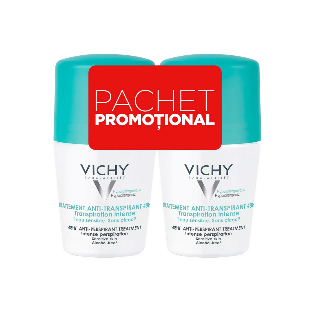 Pachet: Roll-on Deo intens eficacitate 48h, 2 x 50ml, Vichy