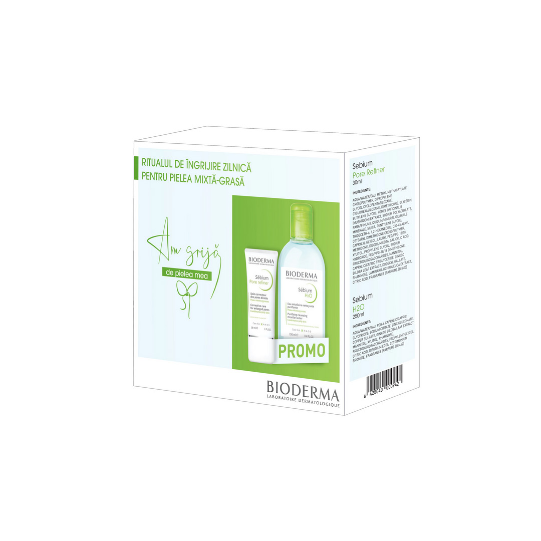 Pachet: Sebium Pore Refiner 30 ml + Sebium H2O 250 ml, Bioderma