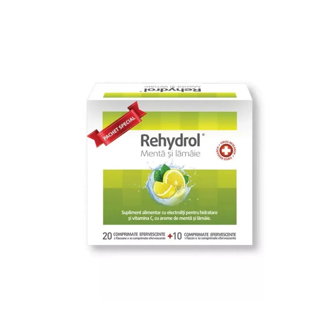 Pachet special: Rehydrol menta si lamaie, 20+10 comprimate efervescente