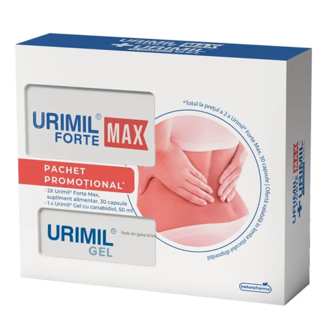 Pachet: Urimil Forte Max 2 x 30 capsule si Gel Urimil 50 ml, NaturPharma
