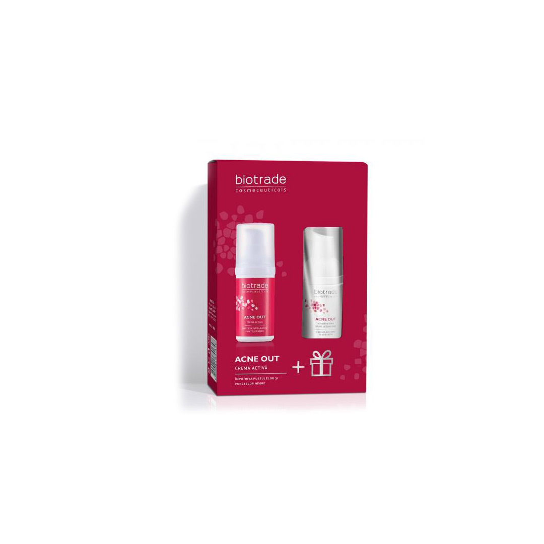 Pachet Acne Out Crema activa pentru ten acneic, 30 ml + Spuma de curatare pentru ten acneic, 20 ml, Biotrade