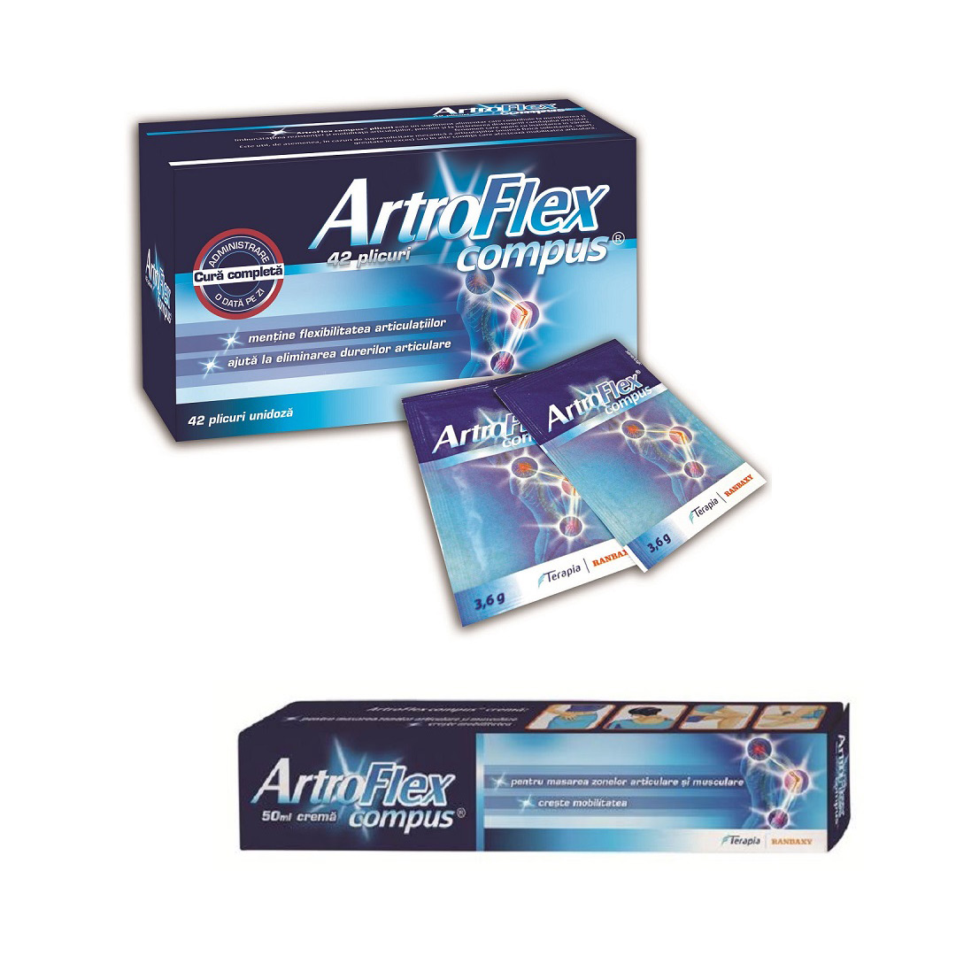 Pachet: ArtroFlex Compus 42 plicuri + ArtroFlex Compus Crema, 50 ml, Cadou, Terapia