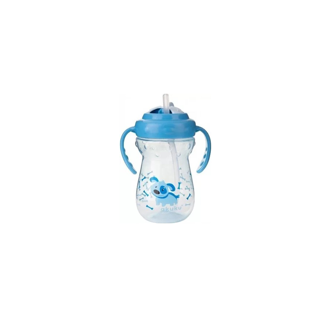 Pahar sport cu manere si pai, albastru, 360 ml, Akuku
