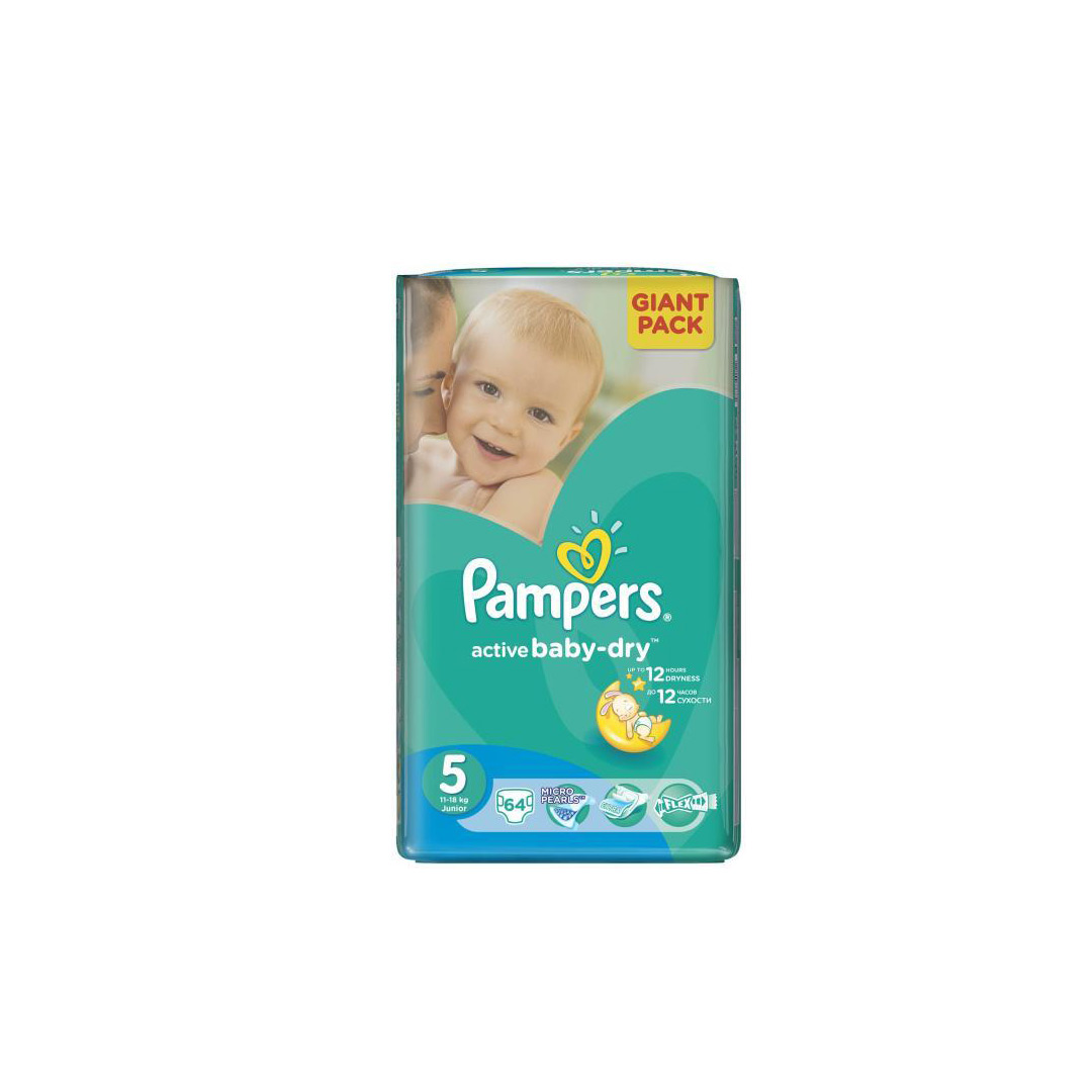 Scutece Pampers Active Baby-Dry Giant Pack, nr. 5, 11-18 kg, 64 bucati