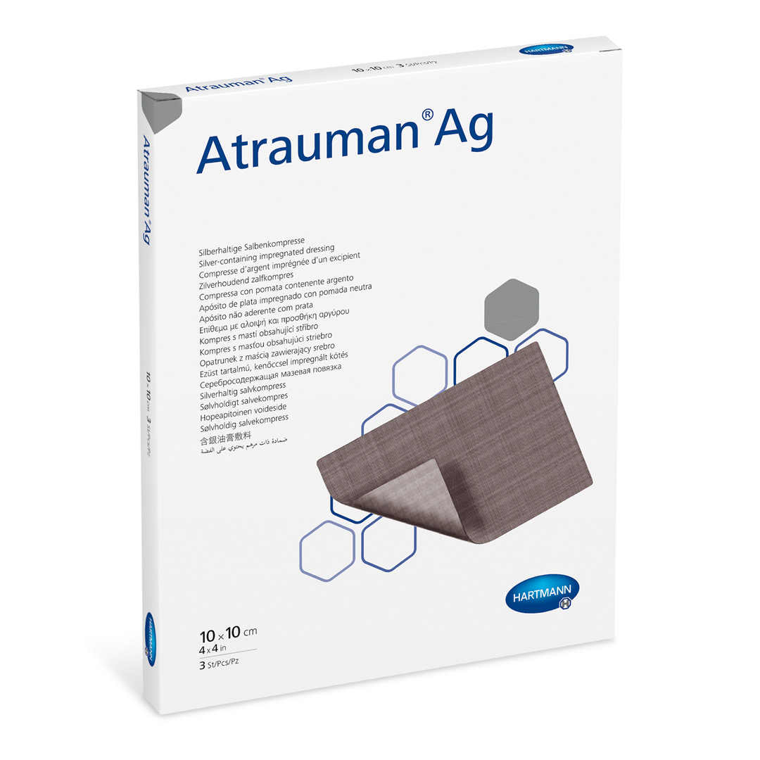 Pansament stratificat cu argint, Atrauman Ag, 10 x 10 cm, 1 cutie/10 bucati, Hartmann