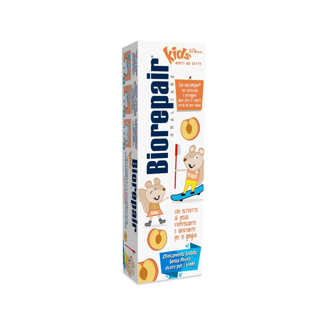 Pasta de dinti pentru copii cu extract de piersica Biorepair Kids 0-6 ani, 50 ml, Coswell