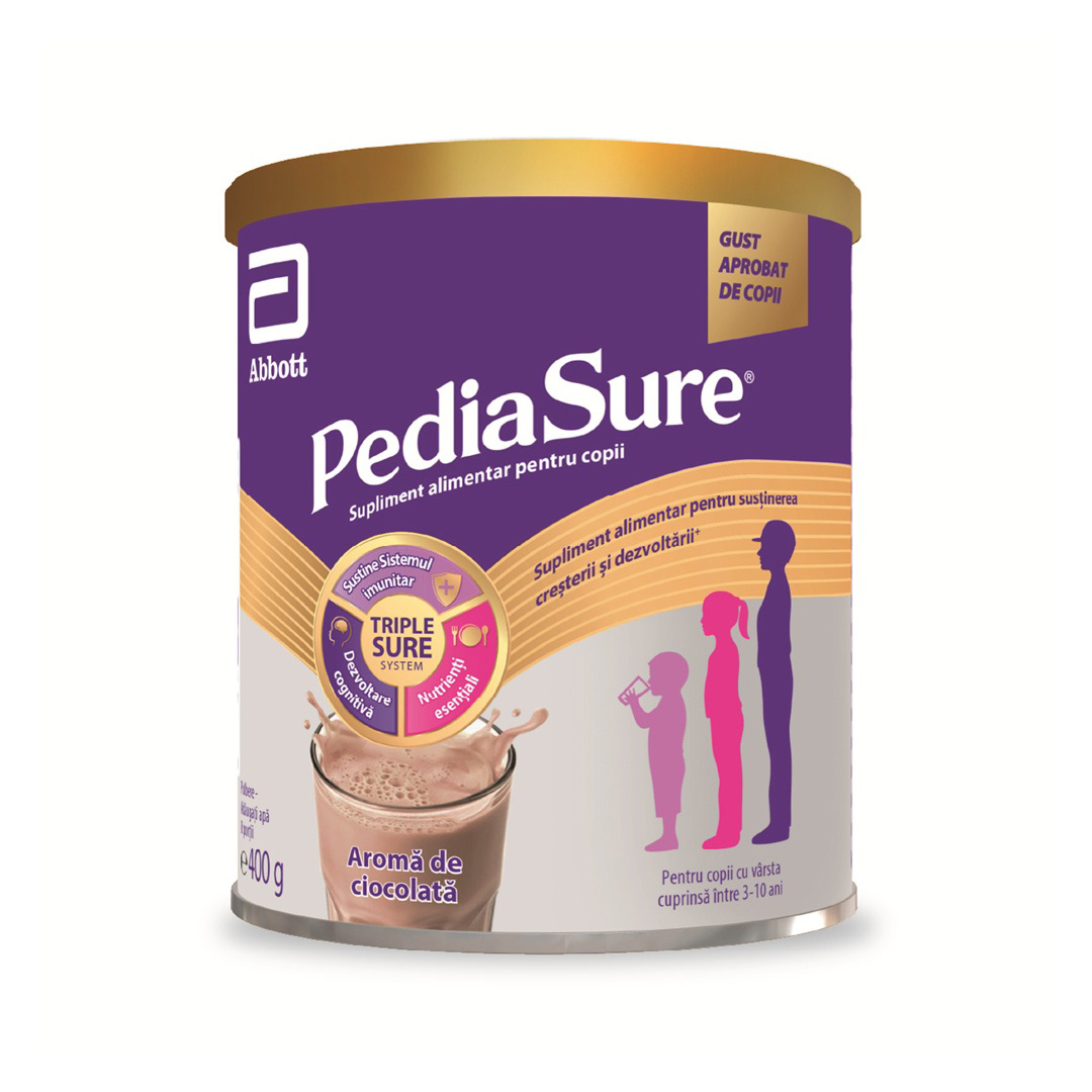 PediaSure cu aroma de ciocolata pulbere, 3-10 ani, 400 g, Abbott