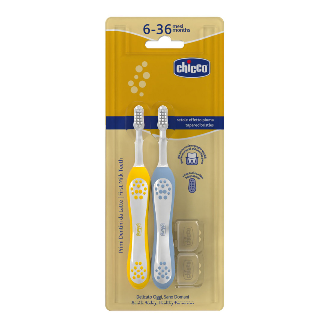 Periuta de dinti copii, set 2 bucati, indigo + mustar, 6 - 36 luni, Chicco