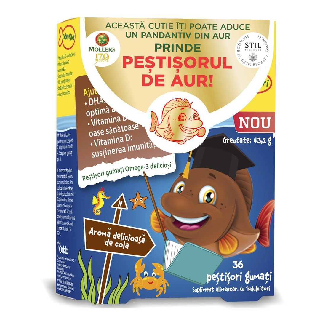 Pestisori gumati cu Omega-3 si aroma cola, 36 jeleuri, Moller's