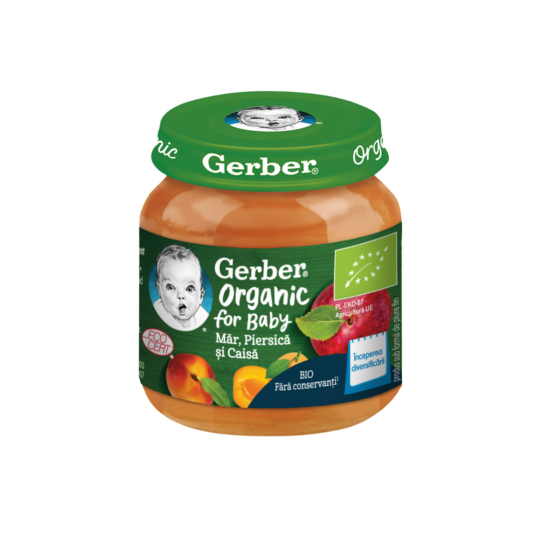 Piure bio din mar, piersica si caisa, 125 g, Gerber
