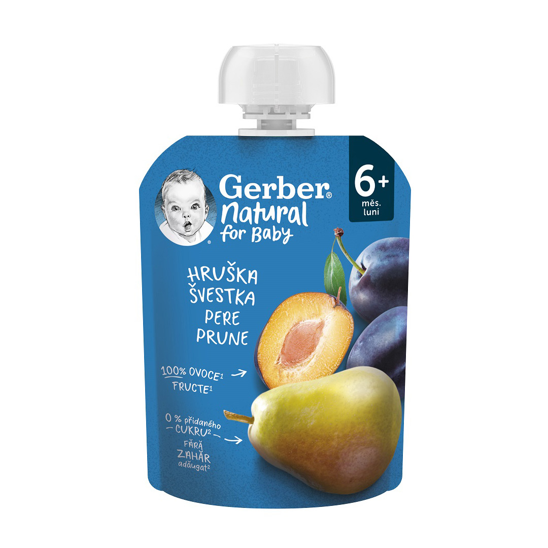 Piure de prune si pere, +6 luni, 90 gr, Gerber