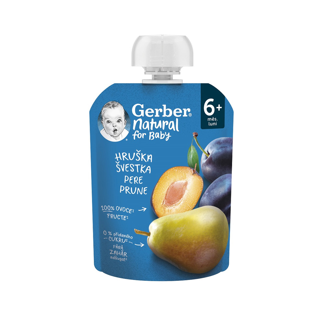 Piure de prune si pere, +6 luni, 90 gr, Gerber