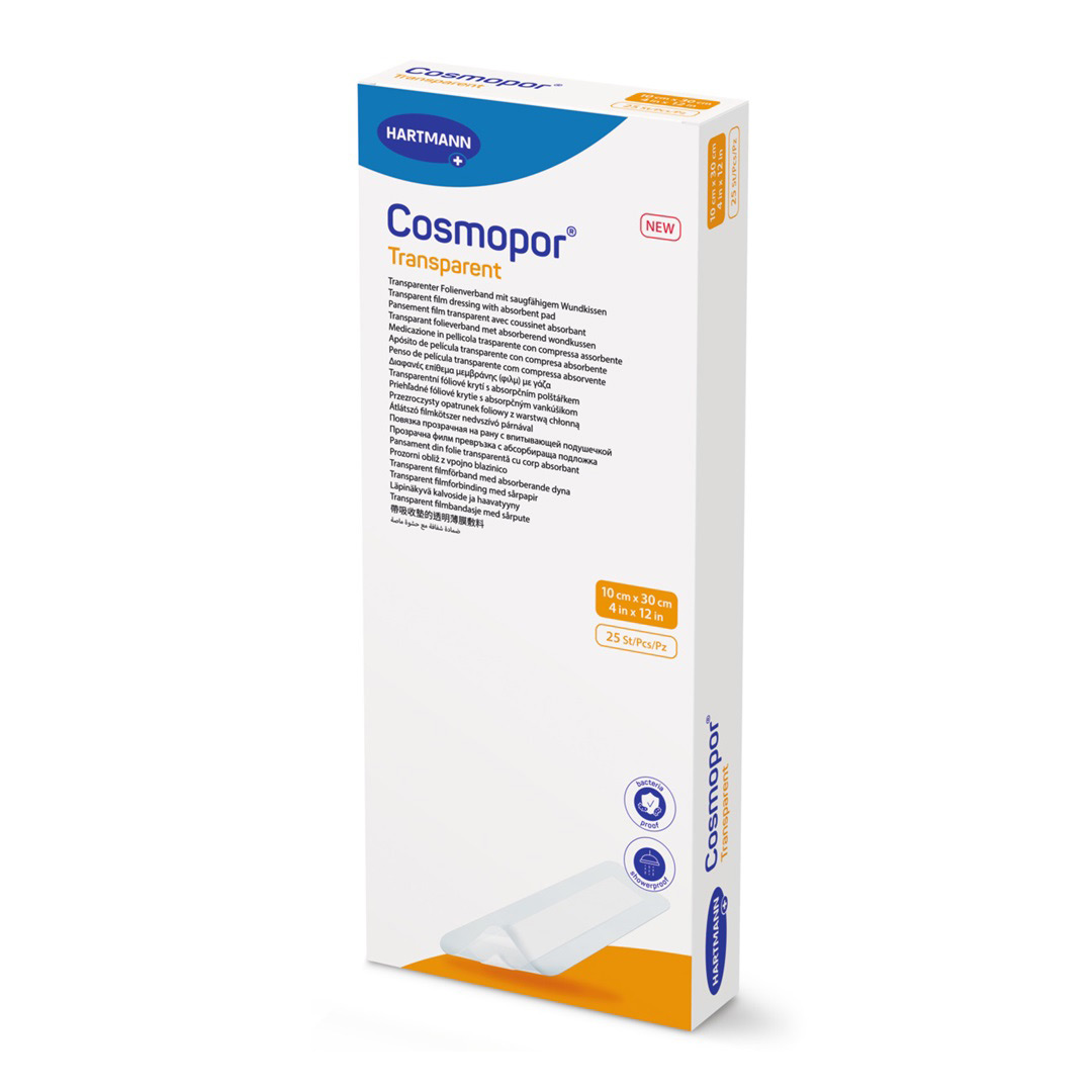 Plasture transparent cu compresa sterila Cosmopor Transparent 901060, 10 cm x 30 cm, 25 bucati, Hartmann