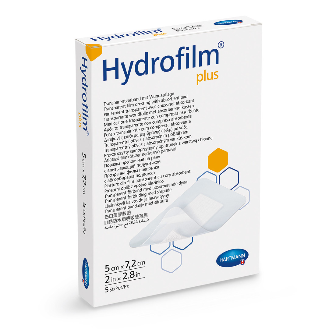 Plasture transparent cu compresa sterila, Hydrofilm Plus, 5 x 7,2 cm, 1 cutie/50 bucati, Hartmann