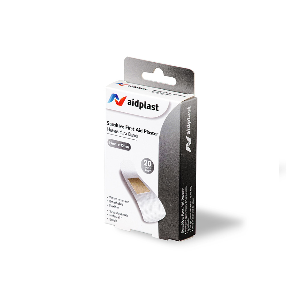 Plasturi de prim ajutor pentru Piele sensibilă 19mmx72mm Pe, 20 buc/cutie, Aidplast
